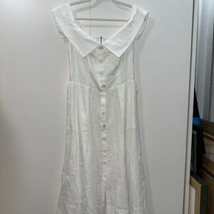 Reformation White Sleeveless Sailor Collar Sundress